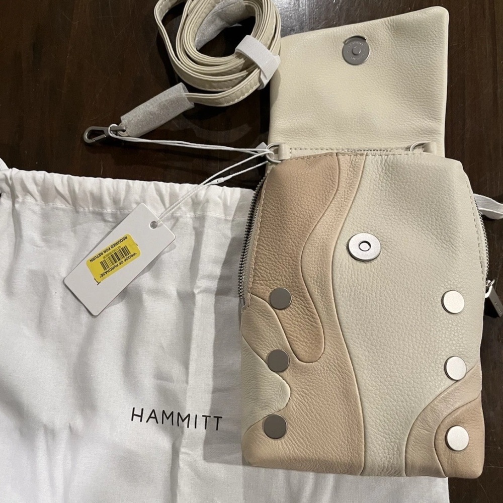 NWT $275 Hammitt Leather VIP Mobile phone Crossbody Coastal Cream Silver HRDWR - Picture 2 of 13